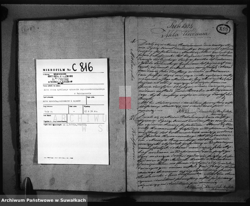 image.from.unit.number "Dublikat z Roku 1828 przeznaczony do Archiwum Hipotecznego zawierający w sobie Akta Urodzenia, Zejscia i Zaślubienia Parafii Bakałarzewskiey Wyznania Katolickiego"