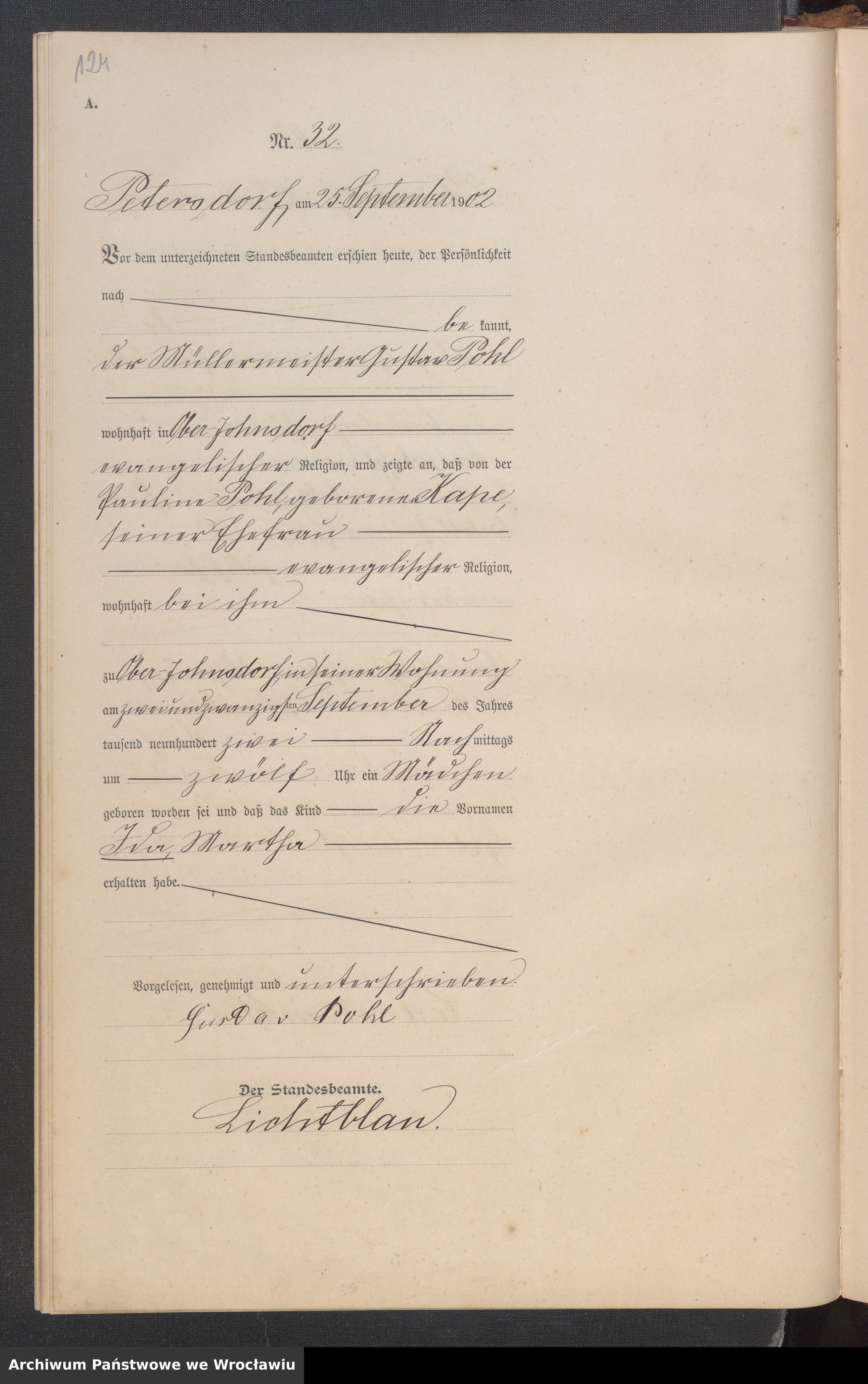 Skan z jednostki: Księga urodzeń Karolin (Karlsdorf) 1900-1902