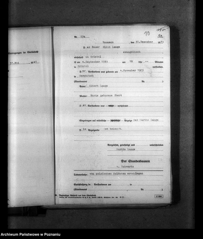 Obraz 14 z jednostki "Kreis Hohensalza (Inowrocław). Wykazy miejscowych Niemców, którzy zginęli w 1939 roku L - Z"