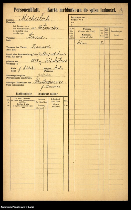 Obraz 16 z jednostki "[Spis ludności Łodzi] Michalak"