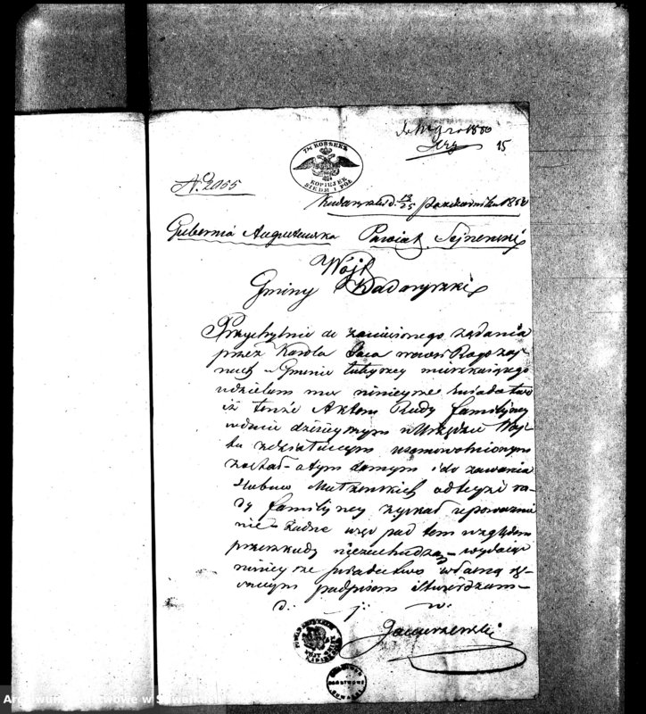 image.from.unit.number "Dowody do aktów małżeństw Parafii Ewangelickiey Wiżayny z roku 1850"