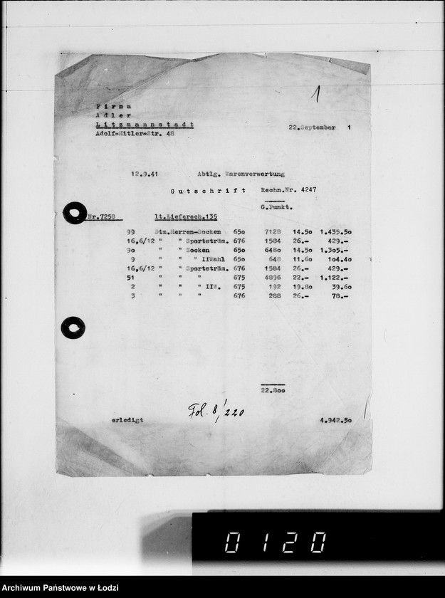 Obraz 5 z jednostki "Ausgehende Rechnungen [za dostawy towarów dla Getta]"
