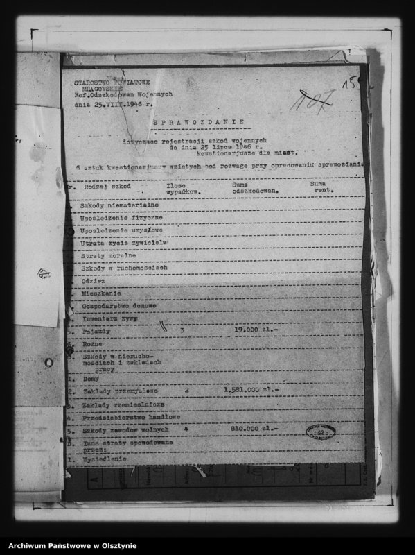 image.from.unit.number "Sprawozdania i ankiety szkód wojennych pow. Morąg i Mrągowo"