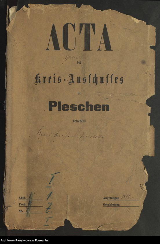 Obraz z jednostki "Acta specjalia betreffen Kreis Ausschuss Protokolle"