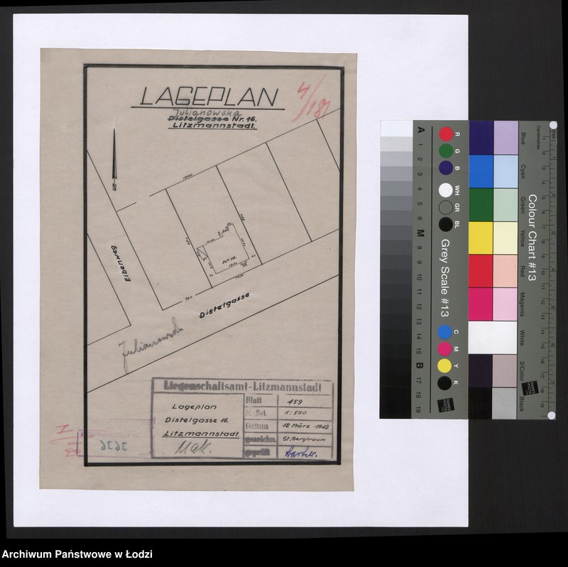 Obraz 1 z jednostki "Lageplan Distelgasse Nr 16 Litzmannstadt"