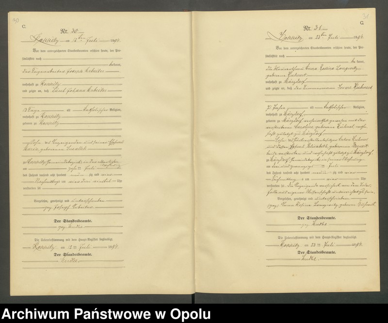 Obraz 18 z jednostki "Sterbe-Neben-Register Standesamts Koppitz pro 1894"