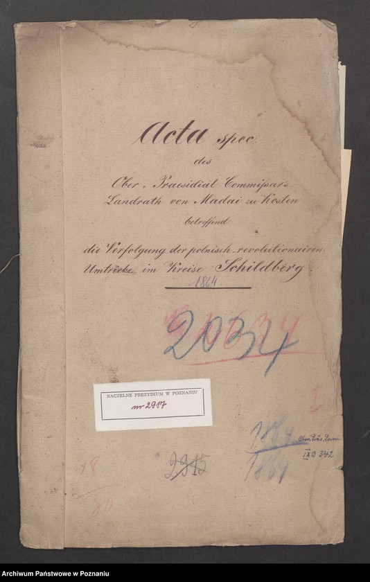 Obraz 2 z jednostki "Acta generalia des Oberpäsidialkommissars Landrat von Madai zu Kosten betreffend die Verfolgung der polnisch-revolutionären Umtriebe im Kreise Schildberg /Ostrzeszów/."