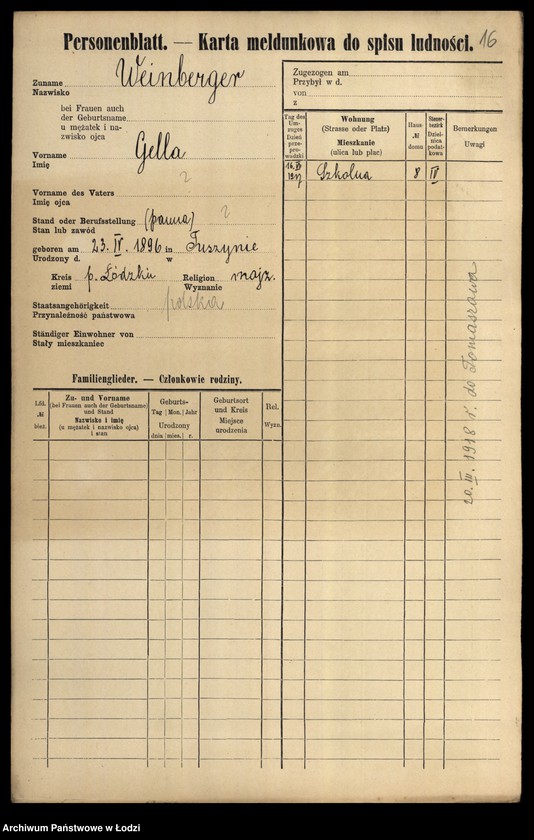 Obraz 18 z jednostki "[Spis ludności Łodzi] Wajnberger - Wajnger"