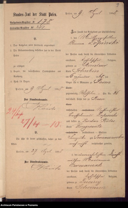 Obraz 11 z jednostki "Die von den Verlobten beigebrachten Urkunden zur Eheschliessung pro 1898"