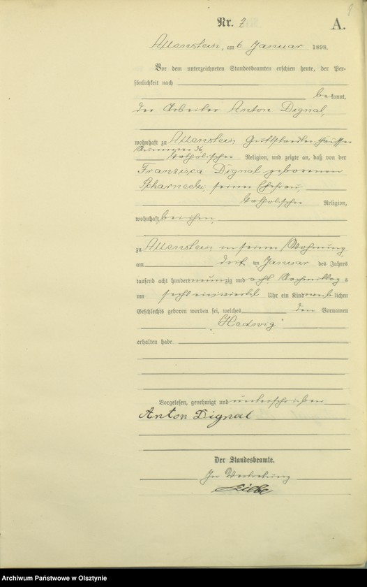 image.from.unit.number "Geburts-Haupt-Register Tom I,Nr 1 - 399"