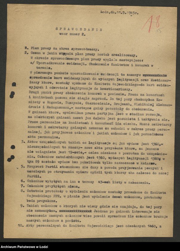Obraz 16 z jednostki "Sprawozdania [z działalności i ankiety sprawozdawcze instruktora personalnego za lata 1945 - 1946]"