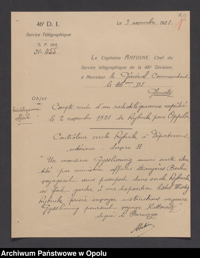 image.from.unit.number "/Korespondencja dotycząca spraw spornych: wypadki, incydenty - pisma, sprawozdania, raporty/ XI 1921"