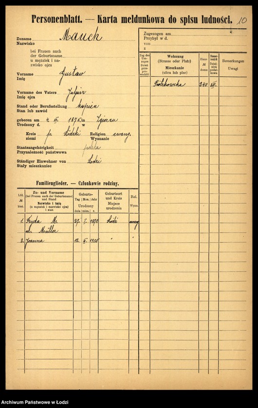 Obraz 12 z jednostki "[Spis ludności Łodzi] Matysek - Mazurenko"