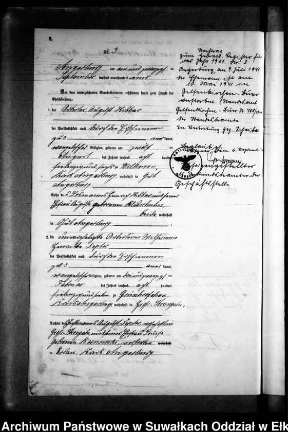 image.from.unit.number "Heiraths-Neben-Register des Preussischen Standes-Amtes Gross Strengeln Kreis Angerburg"