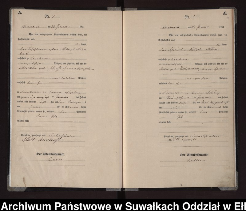 Obraz 7 z jednostki "Geburts-Haupt-Register des Königlich Preussischen Standes-Amtes Stadt Nicolaiken Kreis Sensburg"