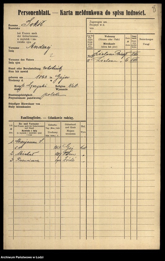 Obraz 11 z jednostki "[Spis ludności Łodzi] Sokowska-Sońska"
