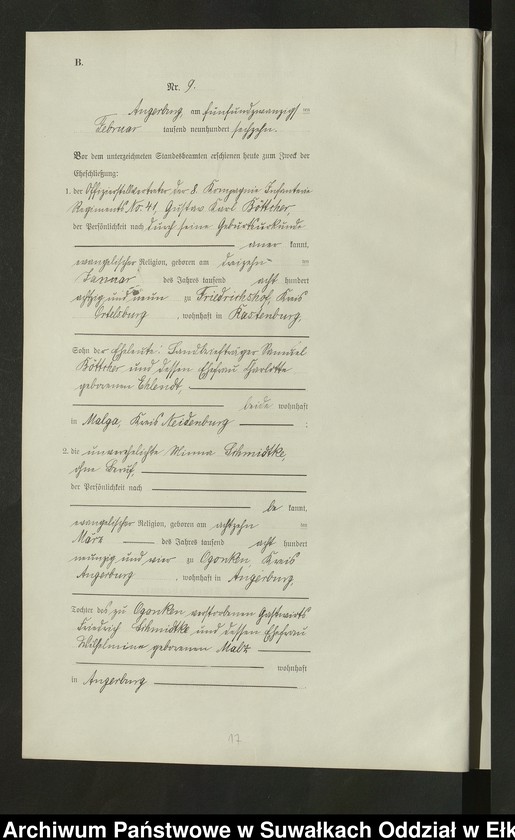 image.from.unit.number "[Heirats = Register (Neben = Register) Standesamt Angerburg einschl. der Bezirke Prinowen, Gr. Strengeln und Kehlen Kreis Angerburg]"