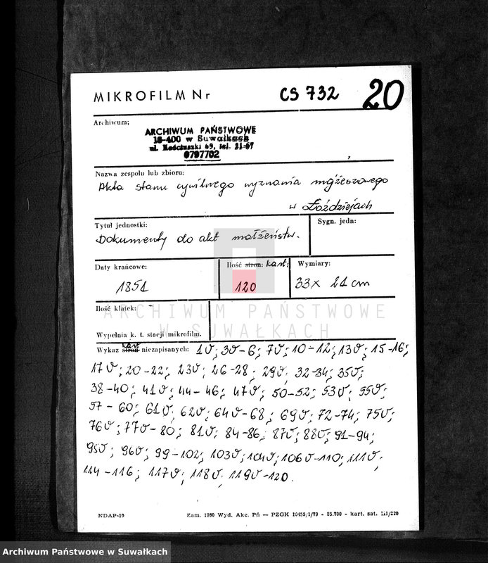 image.from.unit.number "Dowody Zawartych Małżeństw Starozakonnych w Okręgu Łoździeje w roku 1851"