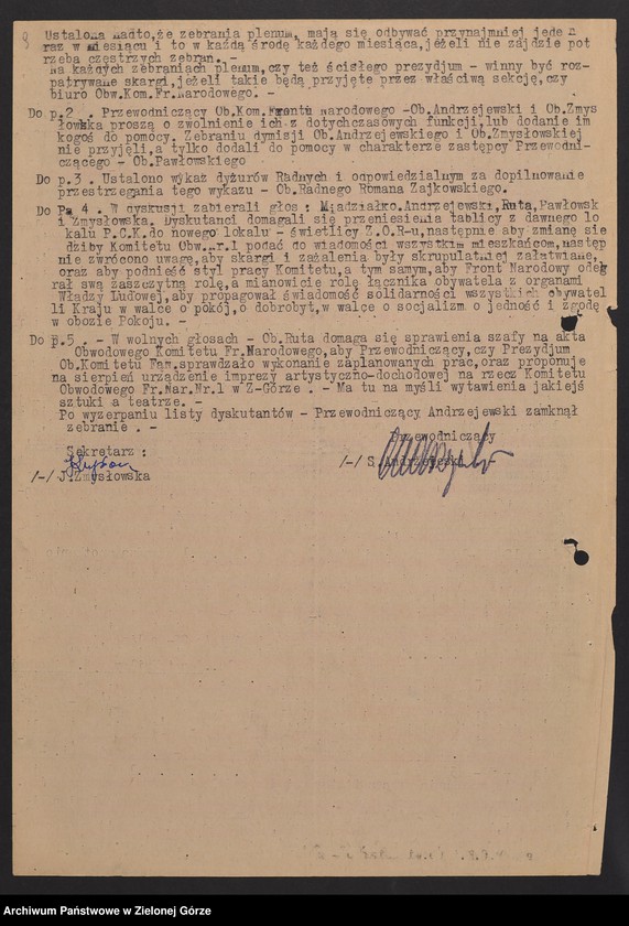 image.from.unit.number "Protokoły z zebrań Komitetu Obwodowego Frontu Narodowego w Zielonej Górze"