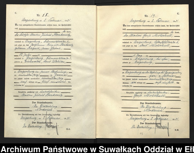 image.from.unit.number "C2. Sterbe - Register (Neben - Register) Standesamt Angerburg Ostpr. einschl. der Standesamtsbezirk Gross Strengeln, Kehlen und Prinowen"