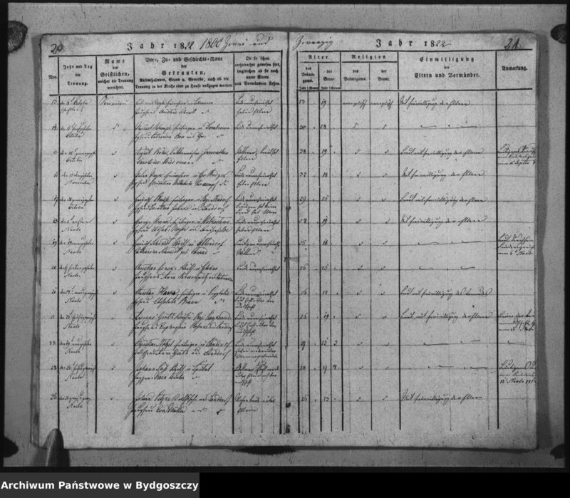 image.from.unit.number "Verzeichniss der Getrauten aus der evangel. Stadt- und Landgemeinde von Inowrazlaw Jahr 1818 bis incl. 1825"