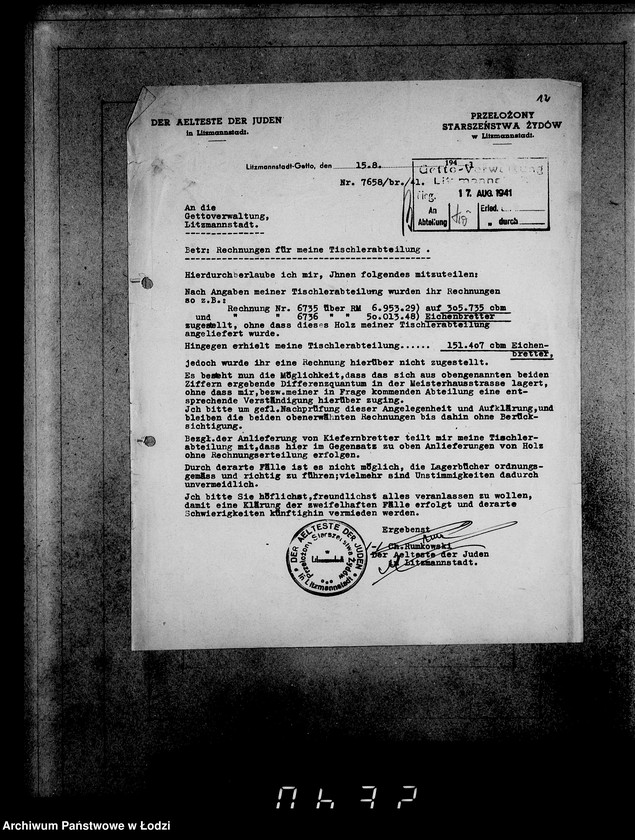 Obraz 16 z jednostki "Aufträge, [Lieferscheinen und Rechnungen] 15006-15019"