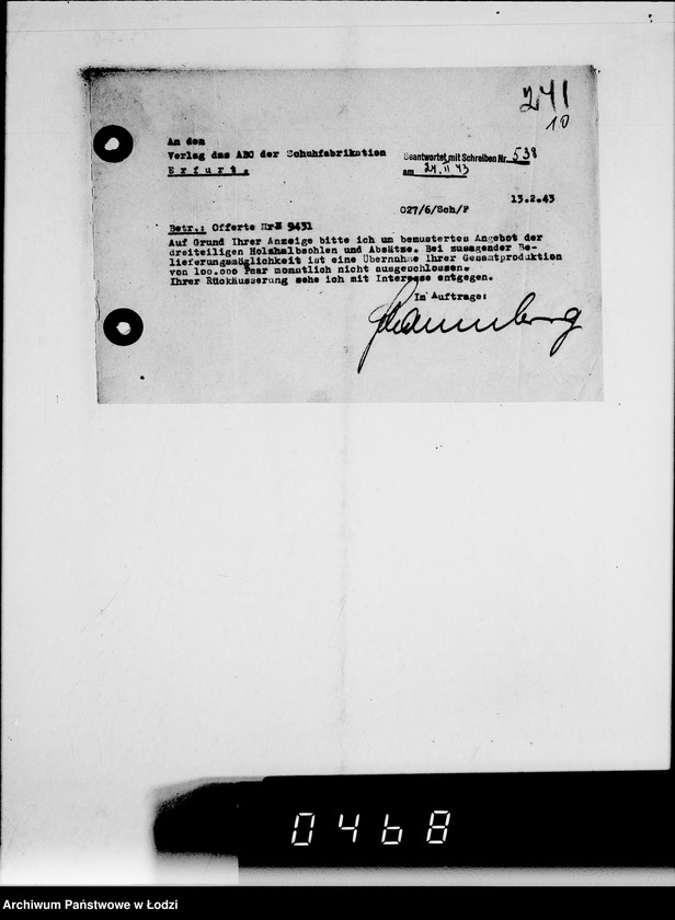 Obraz 14 z jednostki "Sammelschriftwechsel der Firmen A-G [Korespondencja z firmami w sprawach ofert i dostarczenia różnych towarów do Getta]"