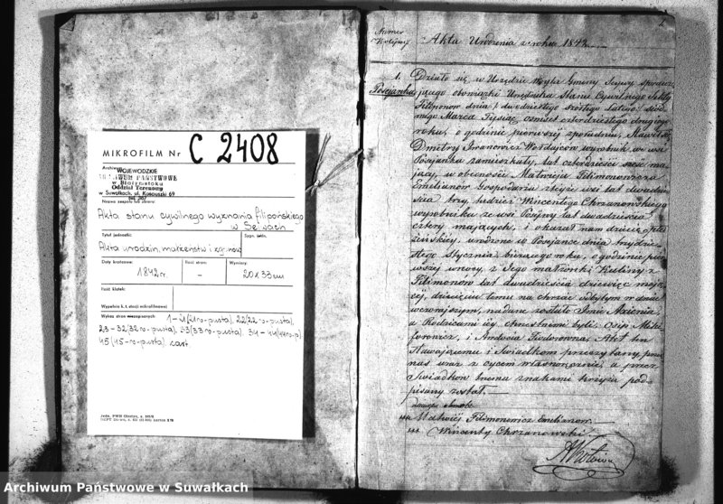 image.from.unit.number "Duplikat akt Urzednika Stanu Cywilnego Sekty Filiponów Gminy Seywy za 1842 rok"