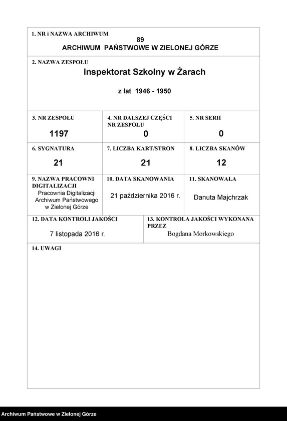 Obraz 1 z jednostki "Szkoła Przysposobienia Przemysłowego w Lubsku nr 36, katalog klasyfikacyjny klasa II (2), V, wydział - Ceramiki Czerwonej"