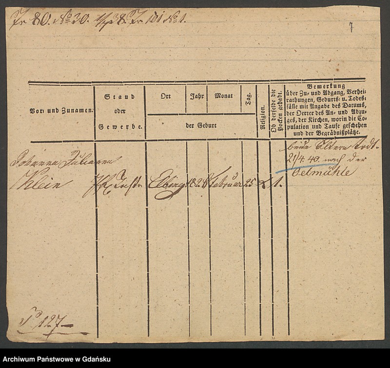 image.from.unit.number "Karty meldunkowe: Klein Johanna - Klein Marie"