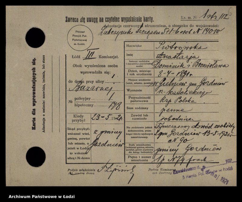 Obraz 8 z jednostki "[Spis ludności Łodzi] Piotrowska-Piotrowski"