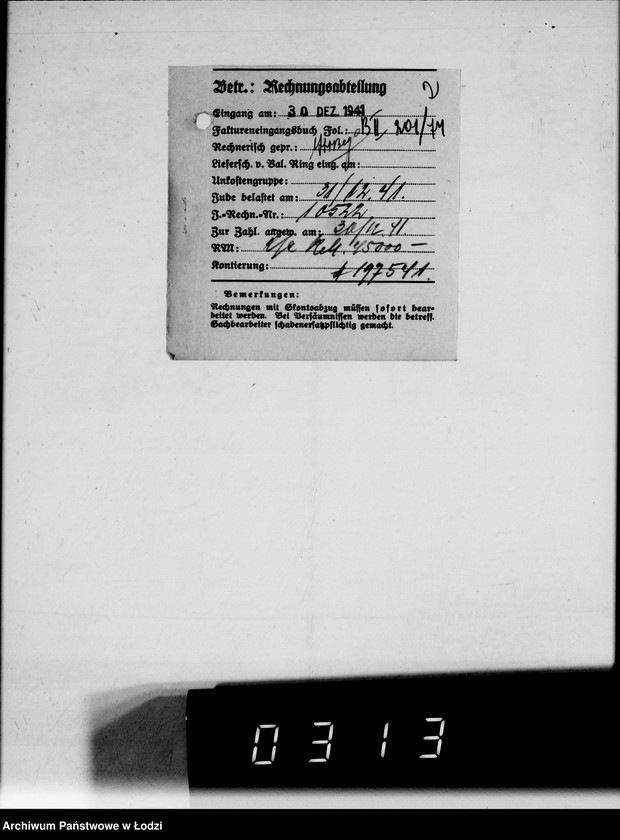 Obraz 7 z jednostki "fa.Hoppert. Rechnungen und Belege [za dostawy towarów dla Getta]"