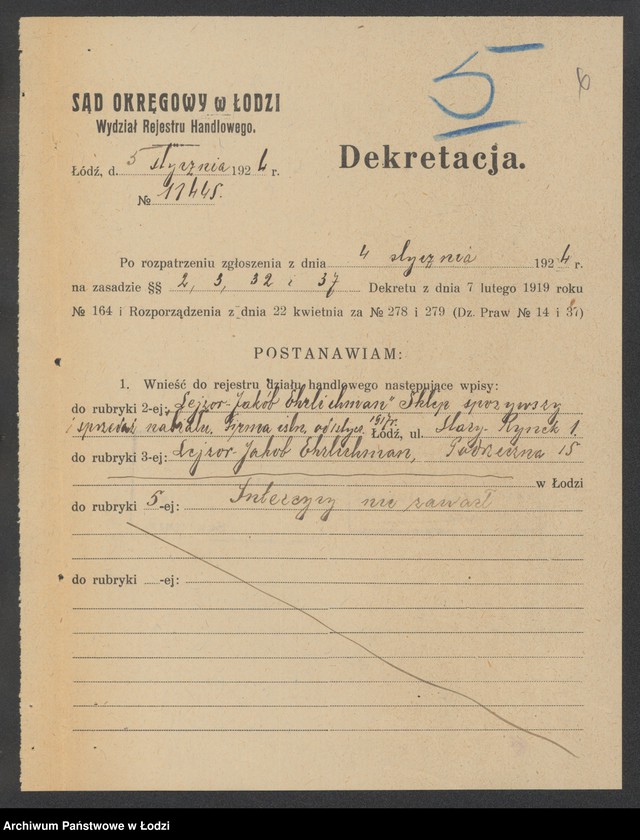 Obraz 8 z jednostki "Lajzer Jakób Ehrlichman – sklep spożywczy i nabiałowy"