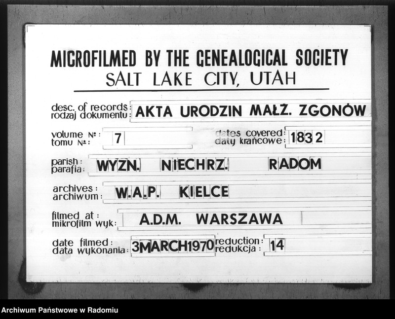 image.from.unit.number "Akta Stanu Cywilnego Wyz. Mojżeszowego Parafii Radom Urodzin, Małżeństwa i Zejścia z Roku 1832"
