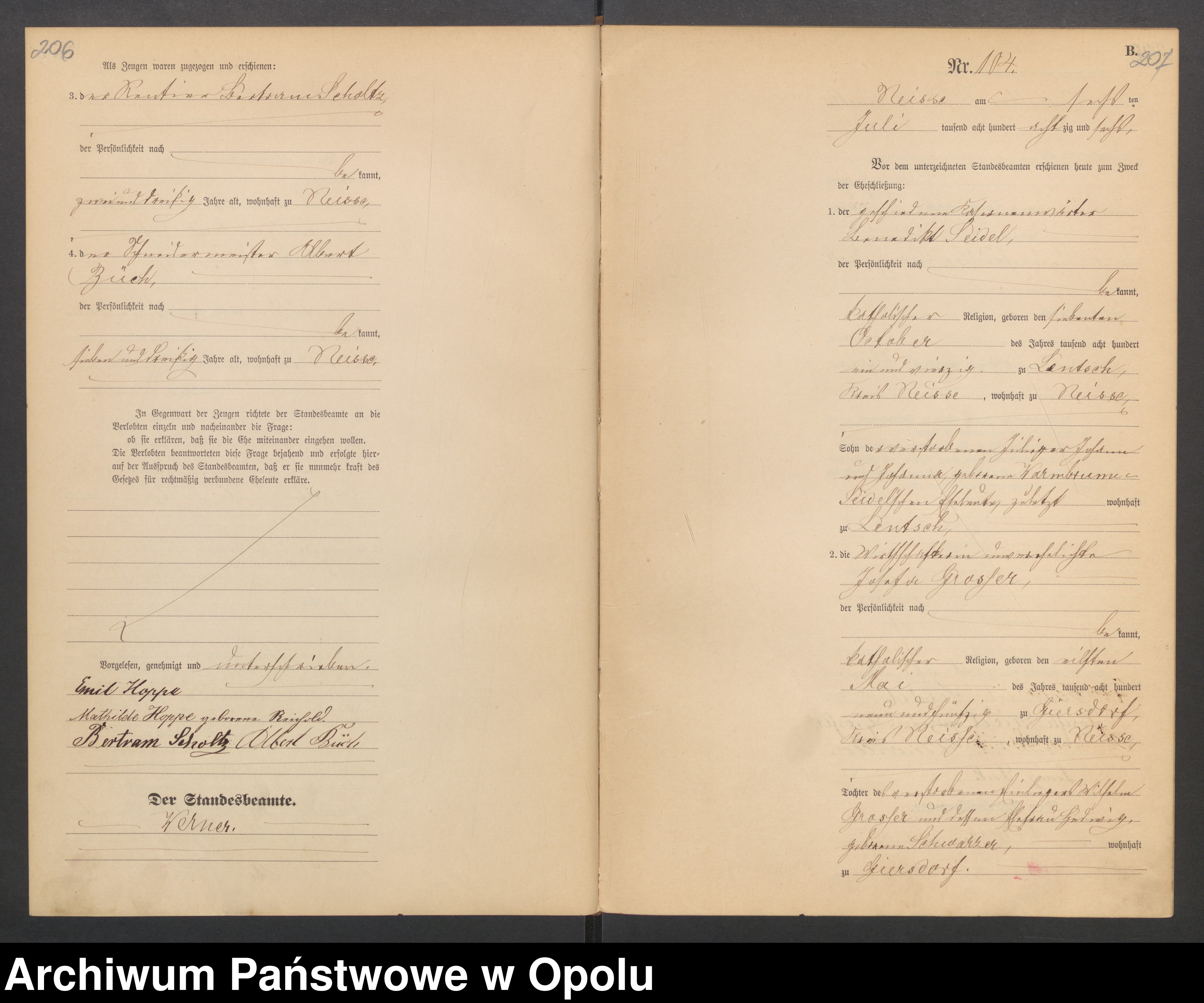 Skan z jednostki: Heiraths-Haupt-Register des Standesamts zu Neisse Stadt und Land pro 1886