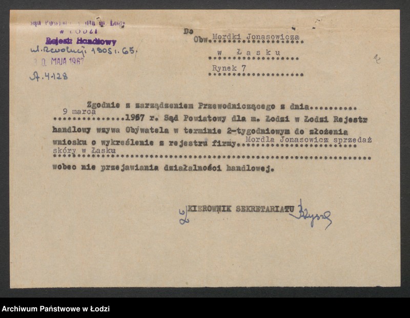 Obraz 14 z jednostki "Mordka Jonasewicz- sprzedaż skóry"