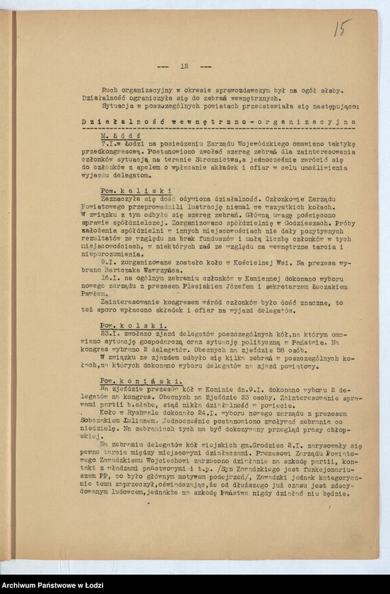 Obraz 18 z jednostki "[Sprawozdania miesięczne wojewody z ruchu zawodowego, społecznego i narodowościowego]"