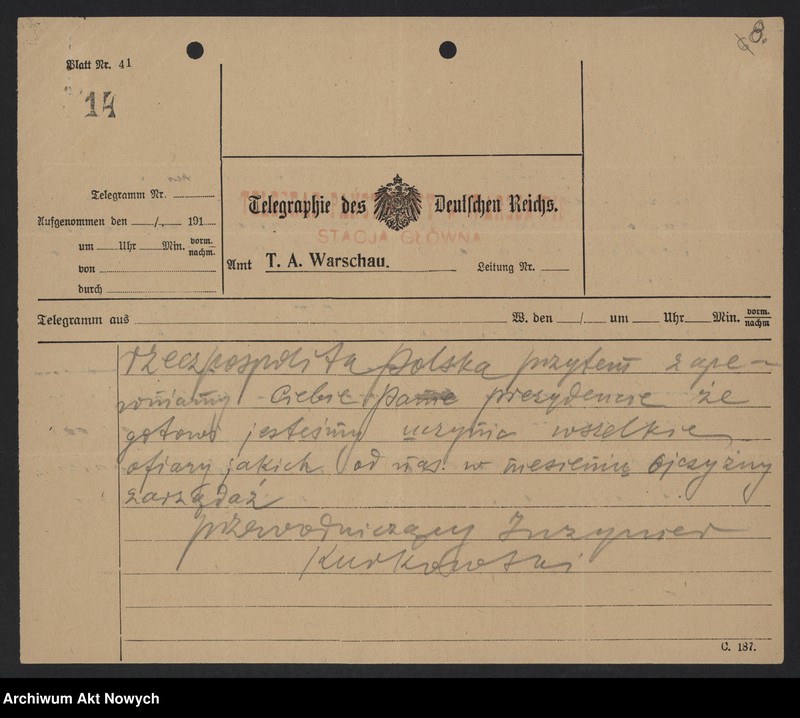 image.from.unit.number "Hołdy; listy, depesze, adresy, od instytucji, organizacji, osób prywatnych"