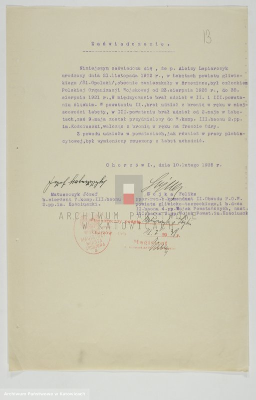 Obraz 16 z jednostki "Zaświadczenia o udziale w powstaniach śląskich, t. II"