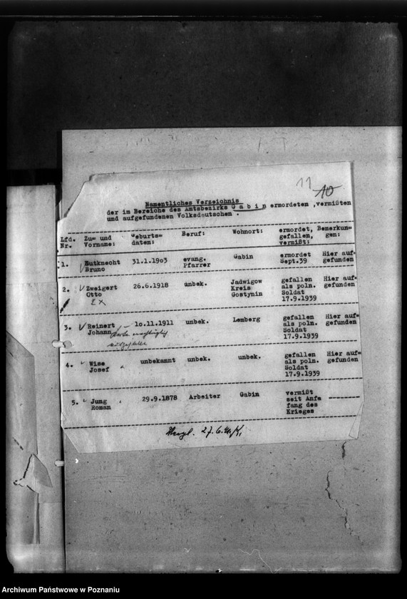 Obraz 16 z jednostki "Kreis Gostynin. Zgłoszenia zmarłych i zaginionych miejscowych Niemców w 1939 roku"