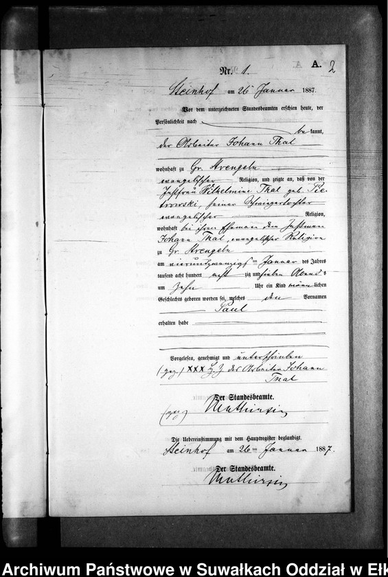 image.from.unit.number "Geburts-Neben-Register des Preussischen Standes-Amtes Gr. Strengeln Kreis Angerburg"