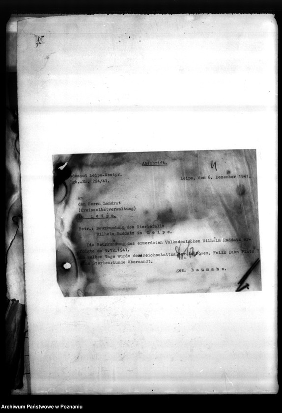 Obraz 8 z jednostki "Korespondencja w sprawie miejscowych Niemców, którzy zginęli w 1939 roku L - Z"