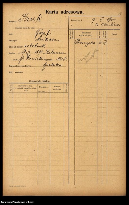 Obraz 20 z jednostki "[Spis ludności Łodzi] Kruk - Krol"