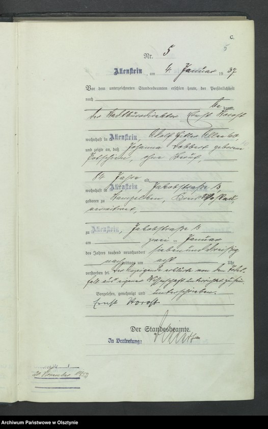 image.from.unit.number "Sterbe-Haupt-Register Tom I, Nr 1-351"