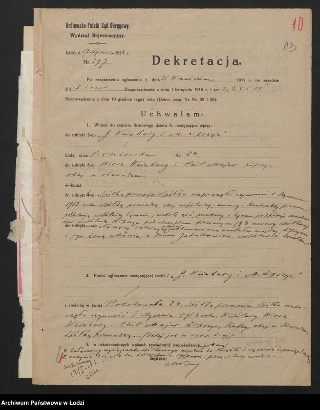 Obraz 15 z jednostki "Gerszon Weinberg i Majer Lipszyc- handel towarów manufakturowych"