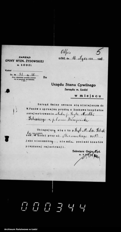 Obraz 8 z jednostki "Akta dotyczące spraw Urzędu Stanu Cywilnego"