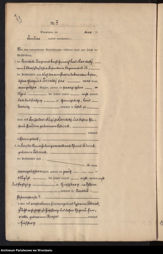 image.from.unit.number "Heiraths-Haupt-Register Breslau I 1900 Band 1"