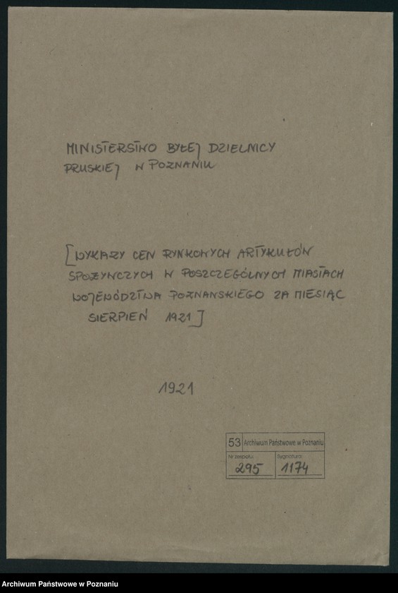 Obraz 2 z jednostki "[Wykazy cen rynkowych artykułów spożywczych w poszczególnych miastach Województwa Poznańskiego za miesiąc sierpień 1921 roku]"