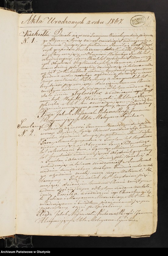 image.from.unit.number "Duplikat Akt Stanu Cywilnego Urodzonych, Zaślubionych i Zmarłych z Parafii Janowiec za Rok 1867"