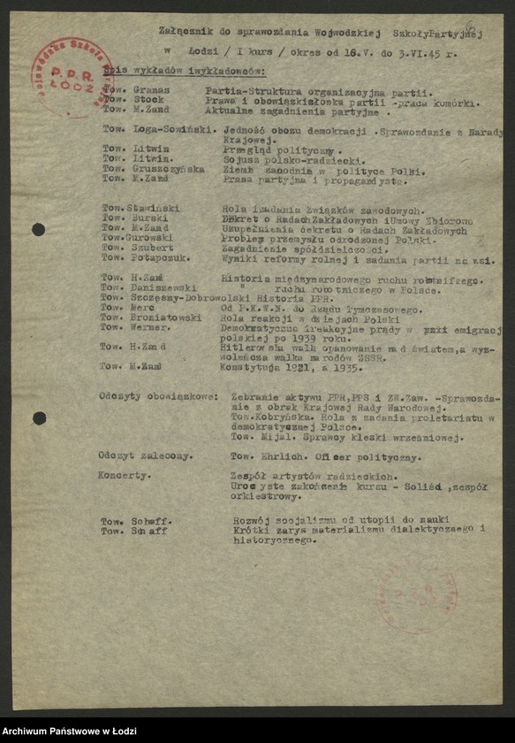 Obraz 7 z jednostki "Wojewódzka Szkoła PPR; programy wykładów, sprawozdania [z działalności, wykazy absolwentów]"